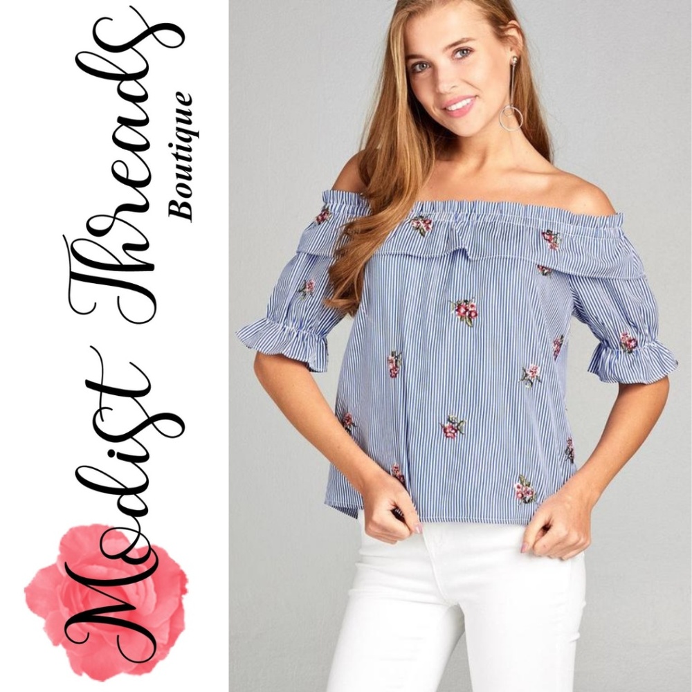 ⚡️Sale⚡️ Off The Shoulder W/Ruffle Floral Embo